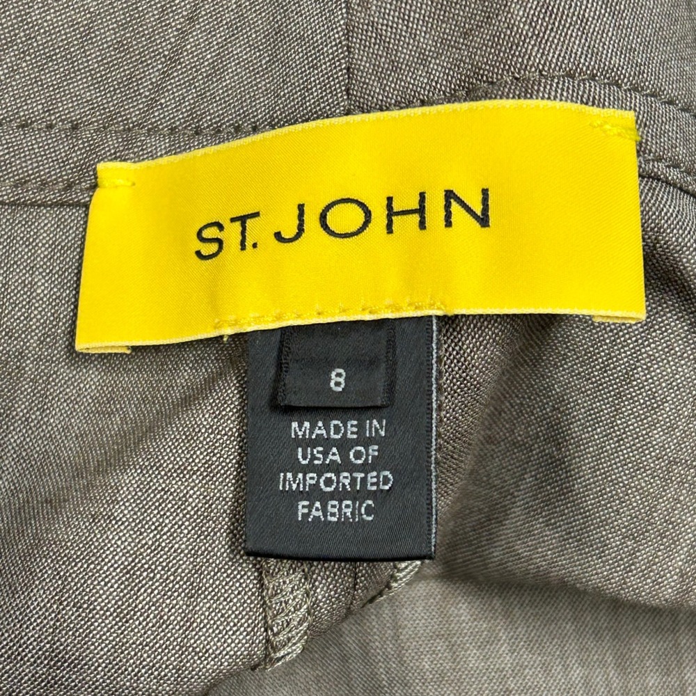 St John Women Trouser Pants 8 Straight Leg Wool Blend Belted Taupe Brown Career - Picture 6 of 11